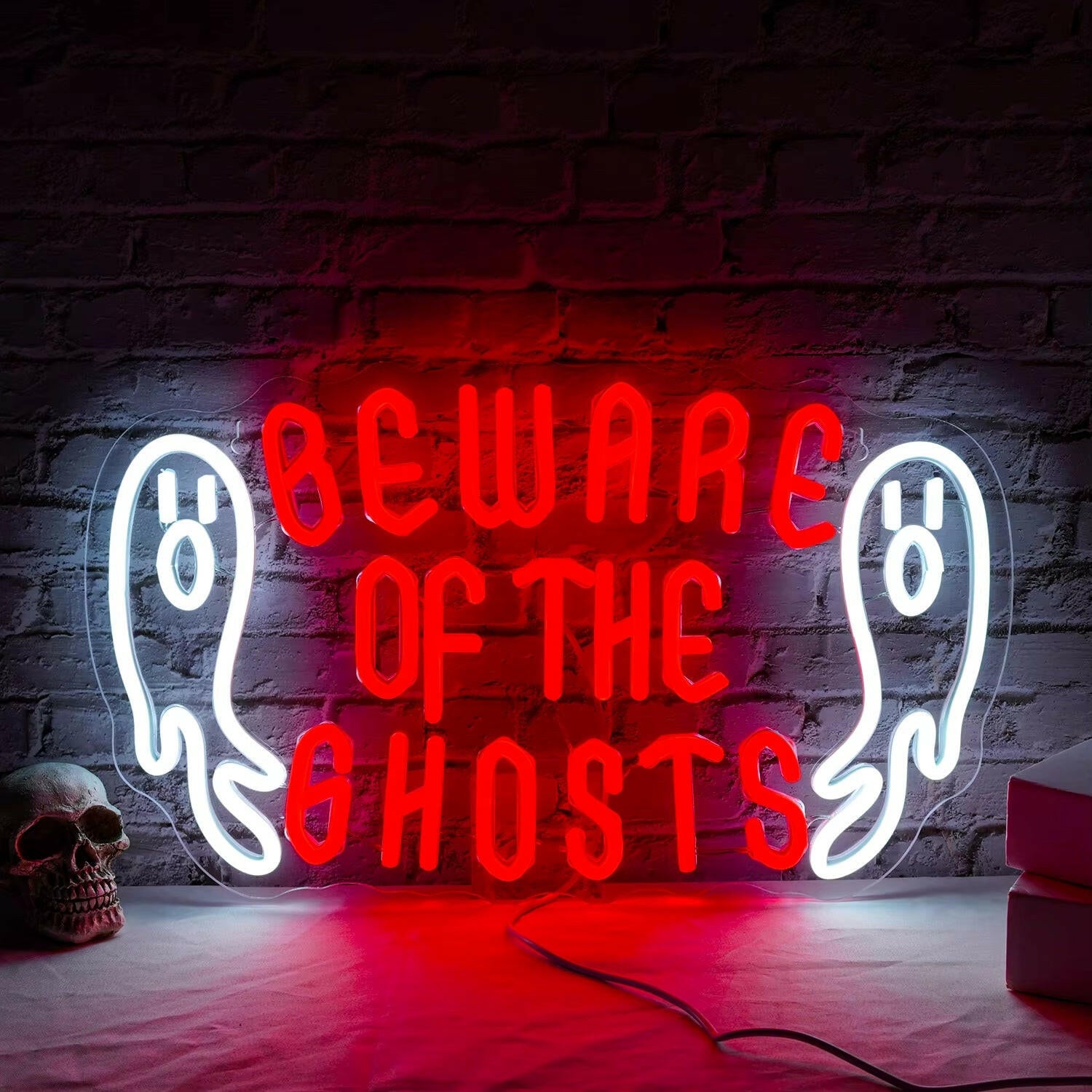 2025 “Beware of Ghosts” Neon Sign – LED Wall Light for Halloween Bedroom, Bar & Party Decor (USB Powered)