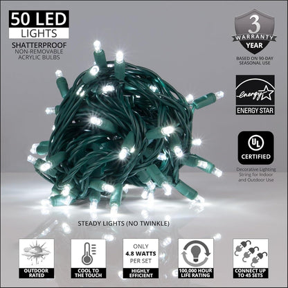 50 Cool White LED Christmas Lights – 25FT Indoor/Outdoor Mini String.