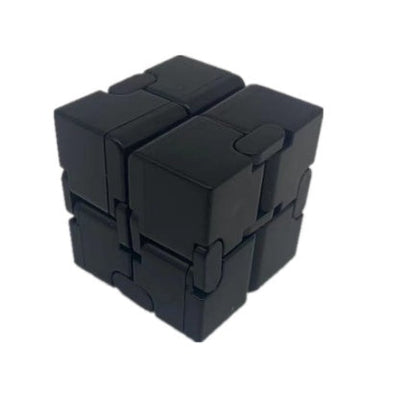 Infinity Cube finger puzzle with 8 rotating cubes, compact stress-relief toy in random colors.