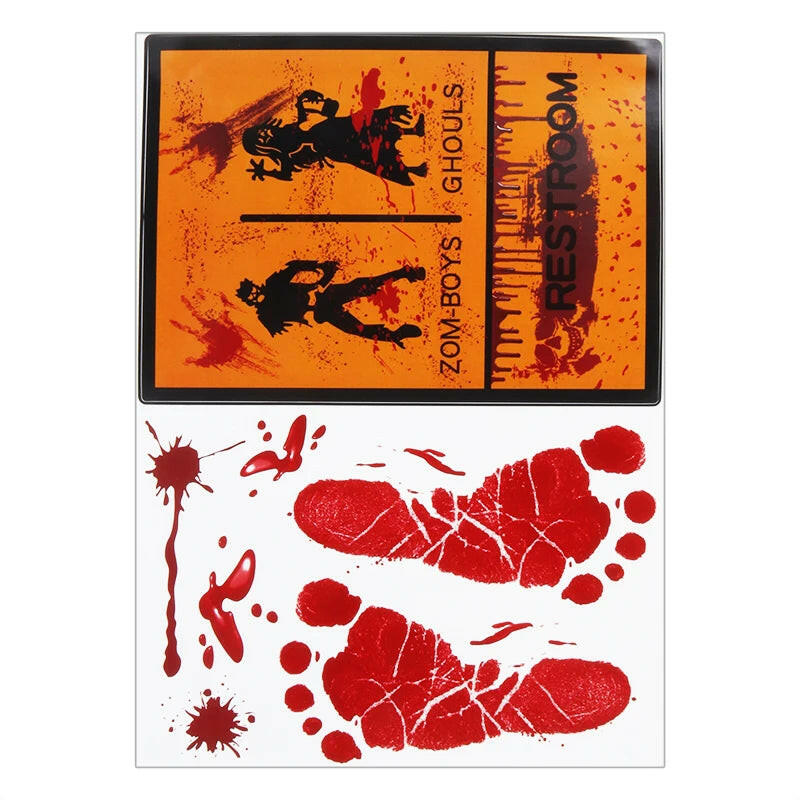 2025 Bloody Handprint & Halloween Sticker Set – Window, Wall & Floor Decals with Ghost, Bat, Pumpkin & Web Designs (1 Set)