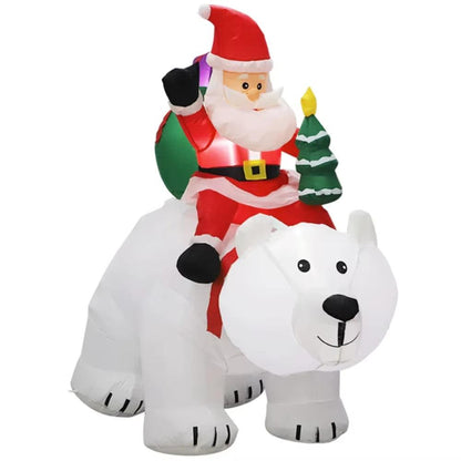 2.1M Inflatable Santa Riding Polar Bear – Christmas LED-Lit Decoration for Indoor & Outdoor Display | Plug-In, Freestanding.
