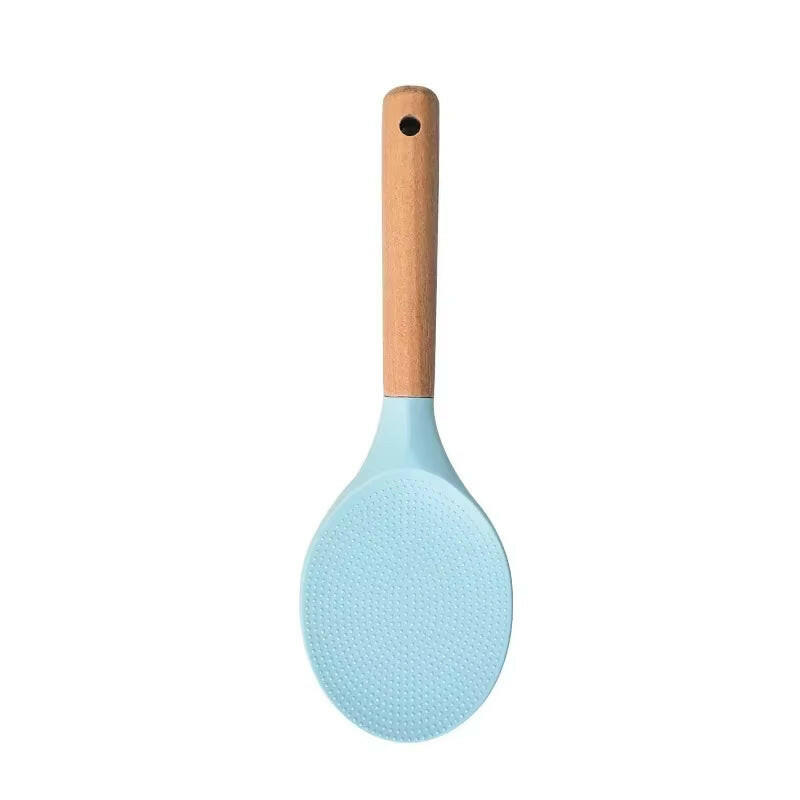 Transform Your Cooking Experience with the Non-Stick Silicone Rice Shovel Spoon - Effortless Serving with a Long Wooden Handle!.