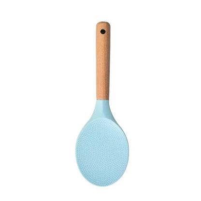 Transform Your Cooking Experience with the Non-Stick Silicone Rice Shovel Spoon - Effortless Serving with a Long Wooden Handle!.