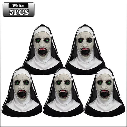 Screaming Nun Horror Masks – White Scare Face Costume Props for Halloween Parties and Cosplay