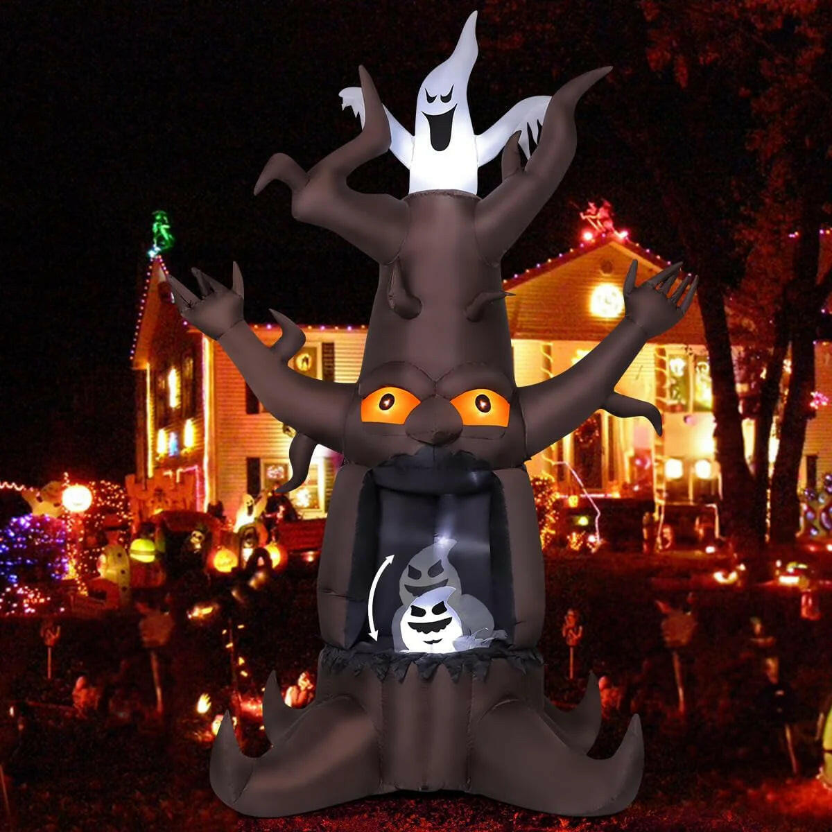 9FT Inflatable Halloween Animated Dead Tree with Ghosts – LED Blow-Up Decoration for Garden, Lawn, and Party Displays