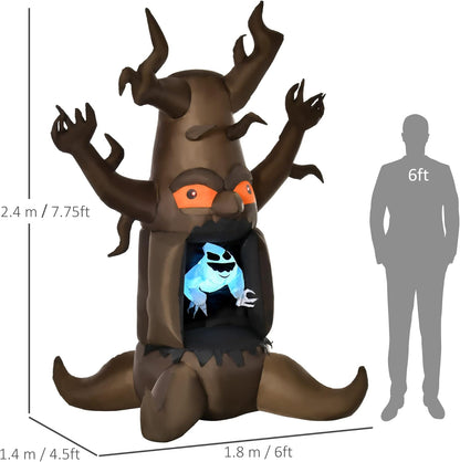 8FT Halloween Inflatable Tree with Floating Ghost – Built-In LED Lights, Indoor/Outdoor Blow-Up Decoration