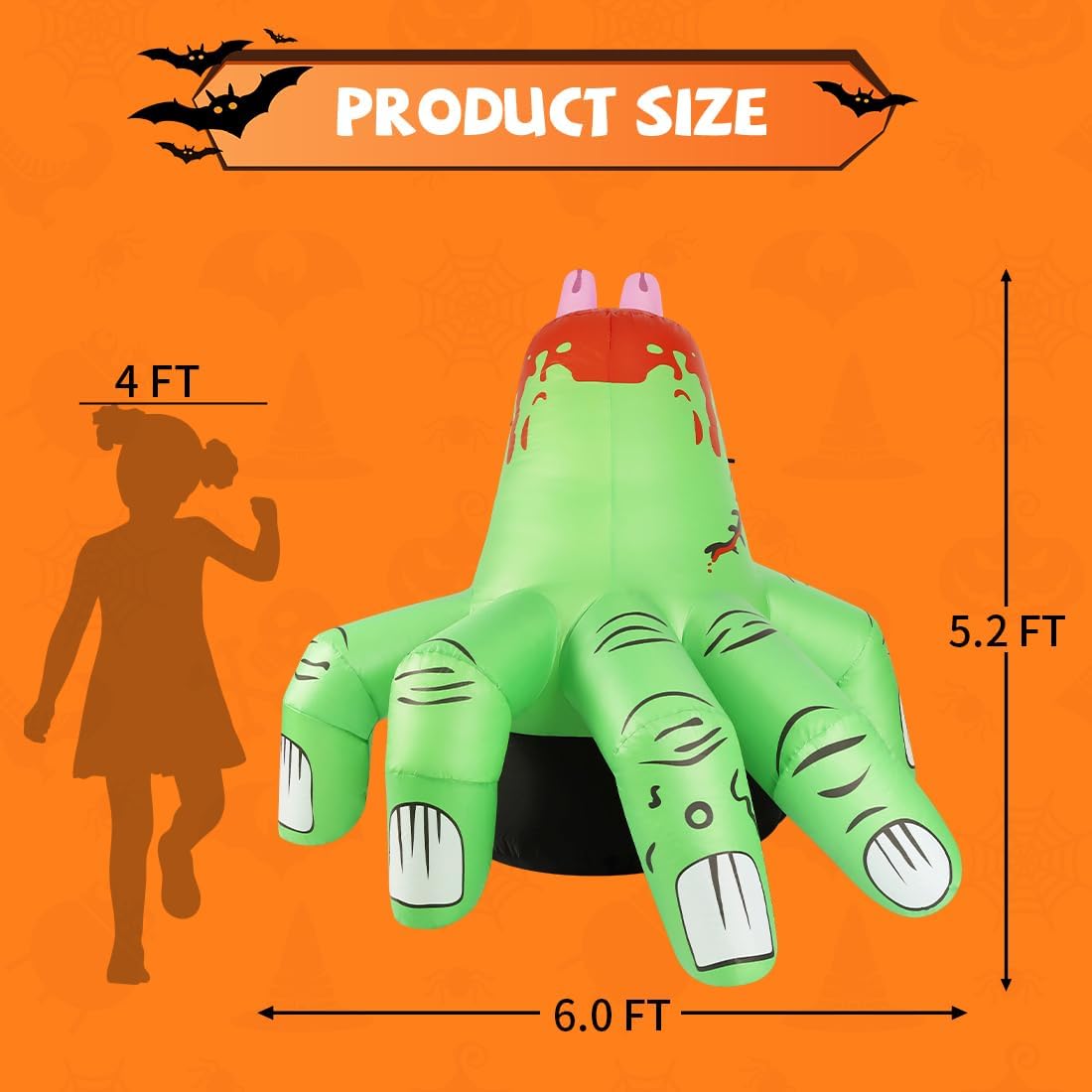 6 FT Halloween Inflatables Hand Outdoor Decorations Blow up Yard Scary Green Giant with Built-In Leds for Indoor Party Garden Lawn Decor