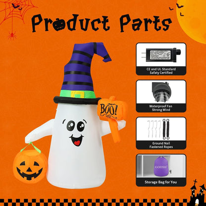 5FT Halloween Inflatable Wizard Ghost with Pumpkin – LED‑Lit Outdoor & Indoor Decoration