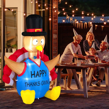 6FT Thanksgiving Inflatable Turkey – LED-Lit Outdoor Decoration with Built-In Fan | Waterproof Polyester, Self-Inflating.