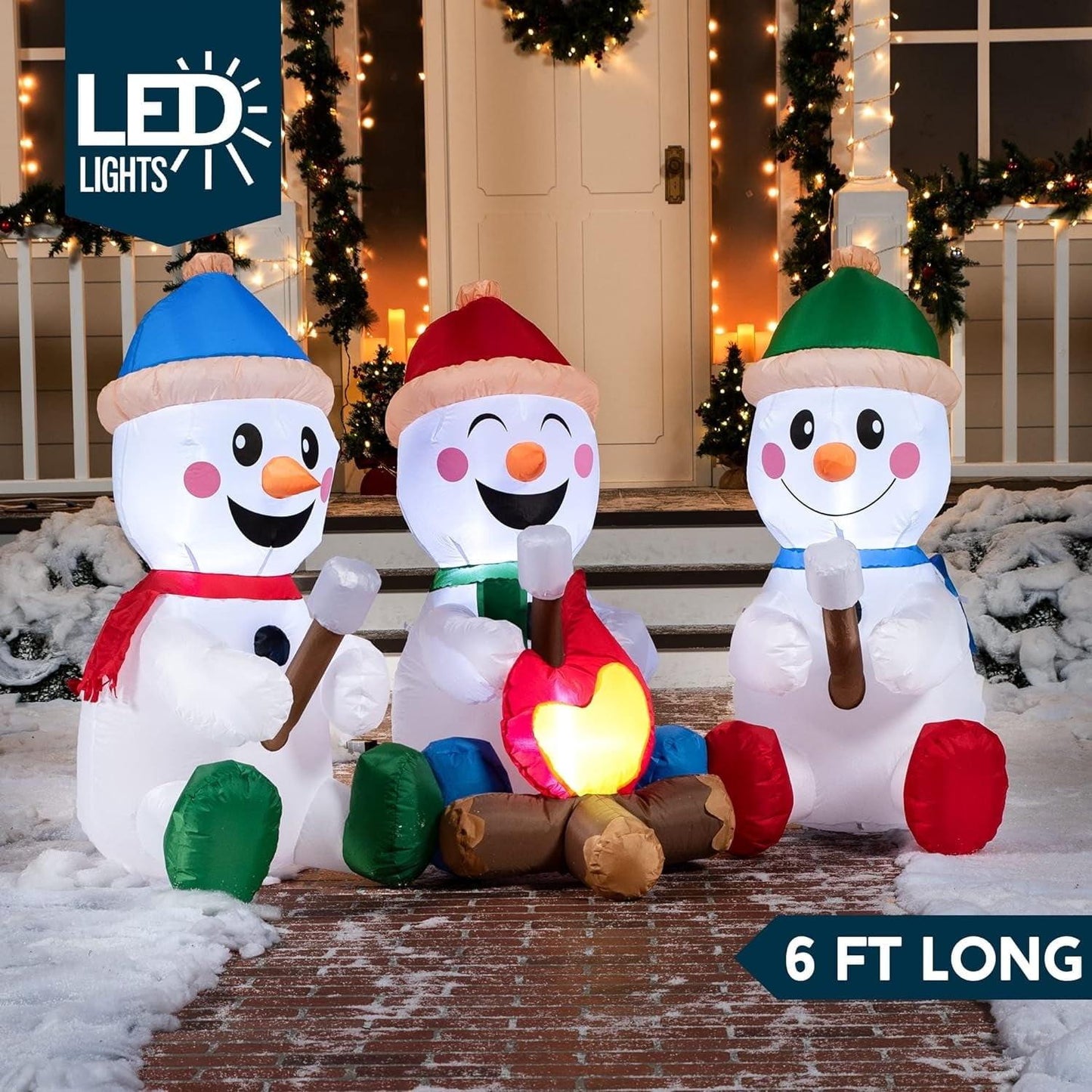 6FT Inflatable Snowmen with Campfire – Outdoor Christmas Decoration.