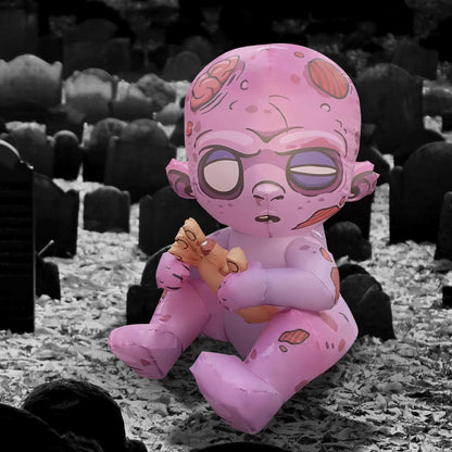 3FT Inflatable Halloween Zombie Baby – LED Blow-Up Decoration for Garden, Lawn, and Indoor Party Displays