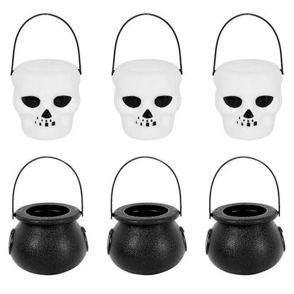 6-Pack Mini Halloween Cauldron Buckets – Witch & Skeleton Candy Holders for Kids’ Trick-or-Treat Fun
