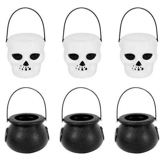 6-Pack Mini Halloween Cauldron Buckets – Witch & Skeleton Candy Holders for Kids’ Trick-or-Treat Fun
