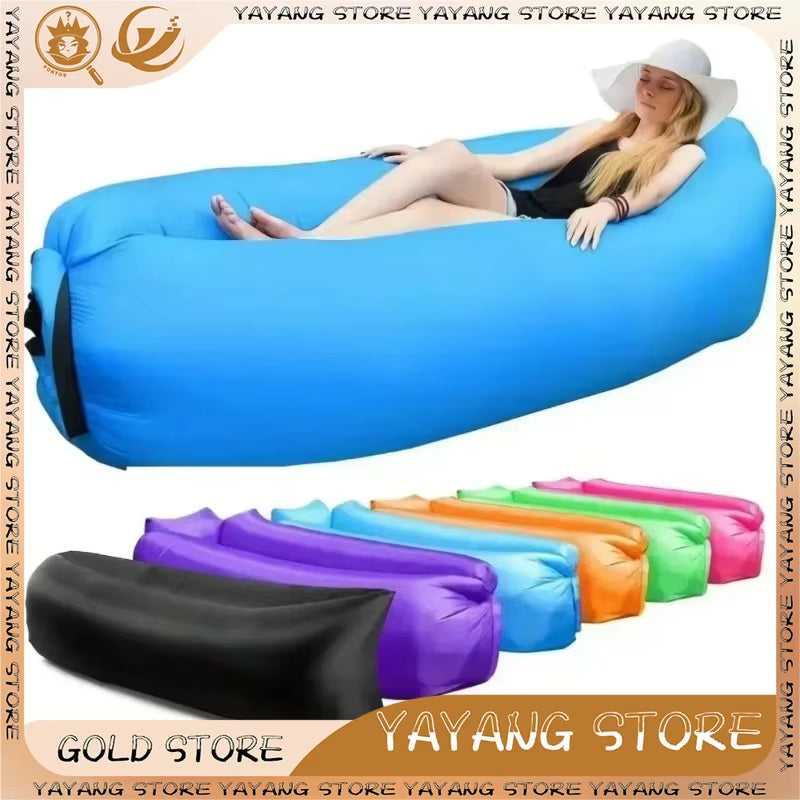 Inflatable sofa with lightweight, foldable design & quick inflation. Perfect for camping, beach & concerts! Durable, ergonomic & travel-friendly. No pump needed!