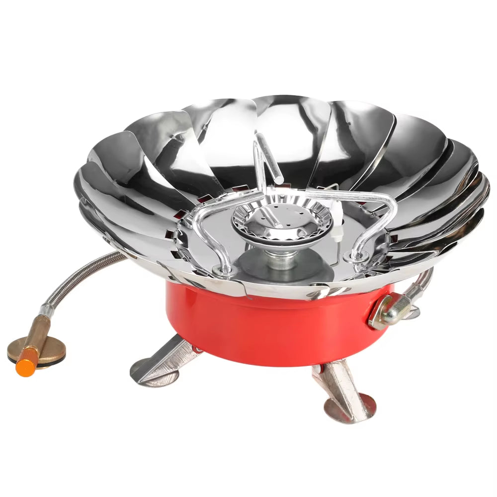 Windproof Piezo Ignition Lotus Gas Stove with Adapter for Camping & Hiking 