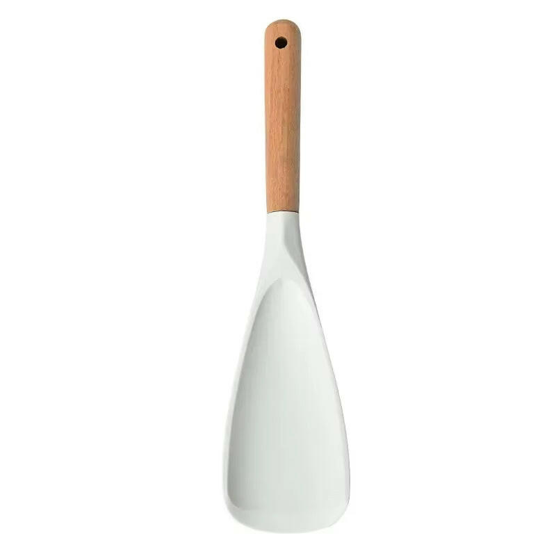 Transform Your Cooking Experience with the Non-Stick Silicone Rice Shovel Spoon - Effortless Serving with a Long Wooden Handle!.