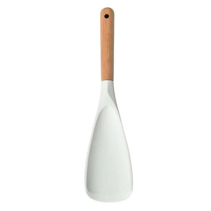 Transform Your Cooking Experience with the Non-Stick Silicone Rice Shovel Spoon - Effortless Serving with a Long Wooden Handle!.