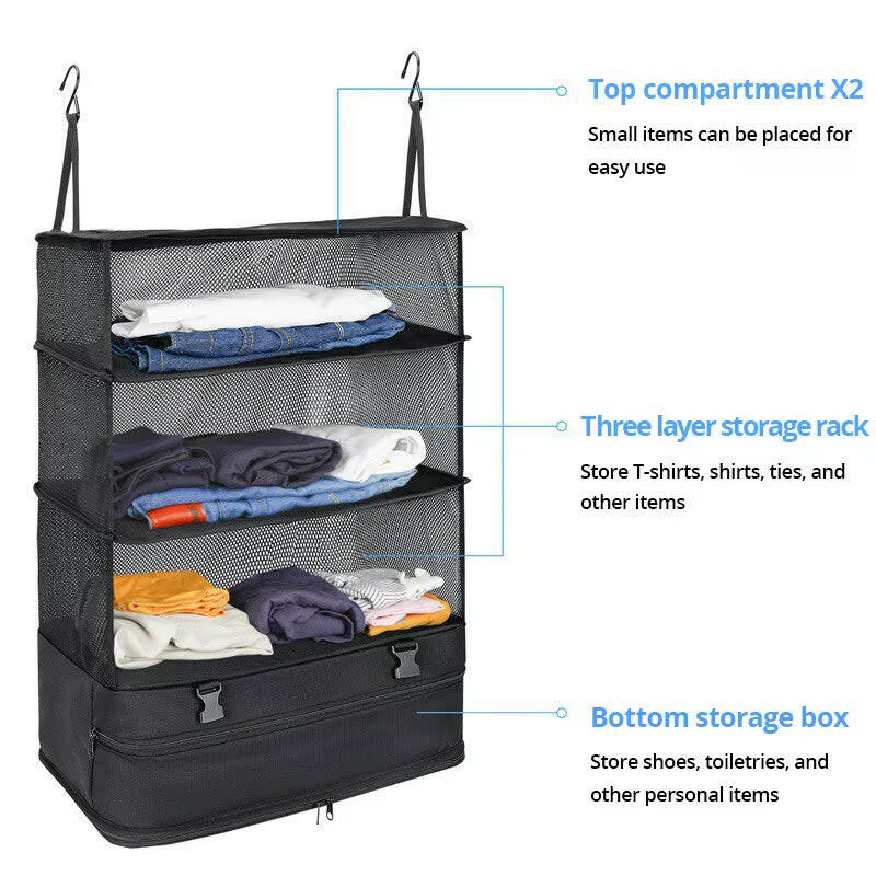 Durable Black Hanging Clothes Storage Bag - Space-Saving Solution for Travel, Home Organization & Business Trips!.