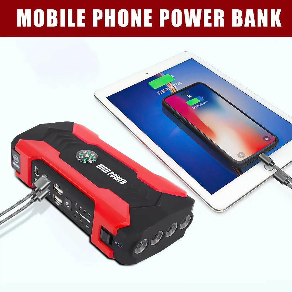 Portable Car Jump Starter and Power Bank with LED Flashlight (28000mAh 600A 12V).