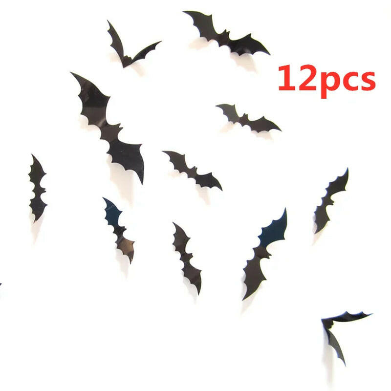 2025 3D Black PVC Bat Wall Stickers – 12-Piece Halloween Set for DIY Haunted Decor & Party Atmosphere