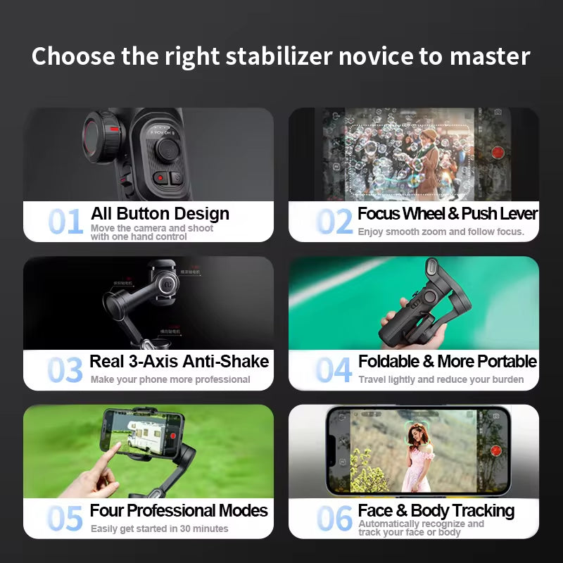Smooth Your Shots! 🎥✨ The Ultimate 3-Axis Gimbal Stabilizer for Your Smartphone 📱 - Now with Face Tracking & Fill Light! Perfect for iPhone & Android! 💡👤