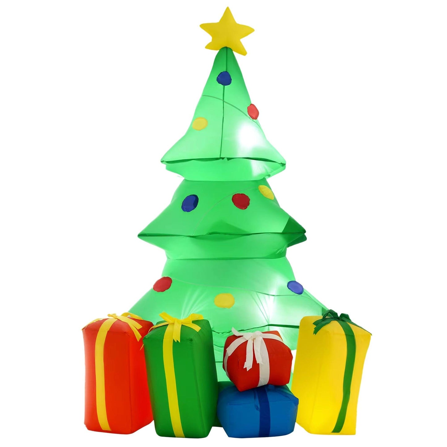 5FT Inflatable Christmas Tree – LED-Lit Outdoor Decoration with Presents | Waterproof Polyester, Self-Inflating.