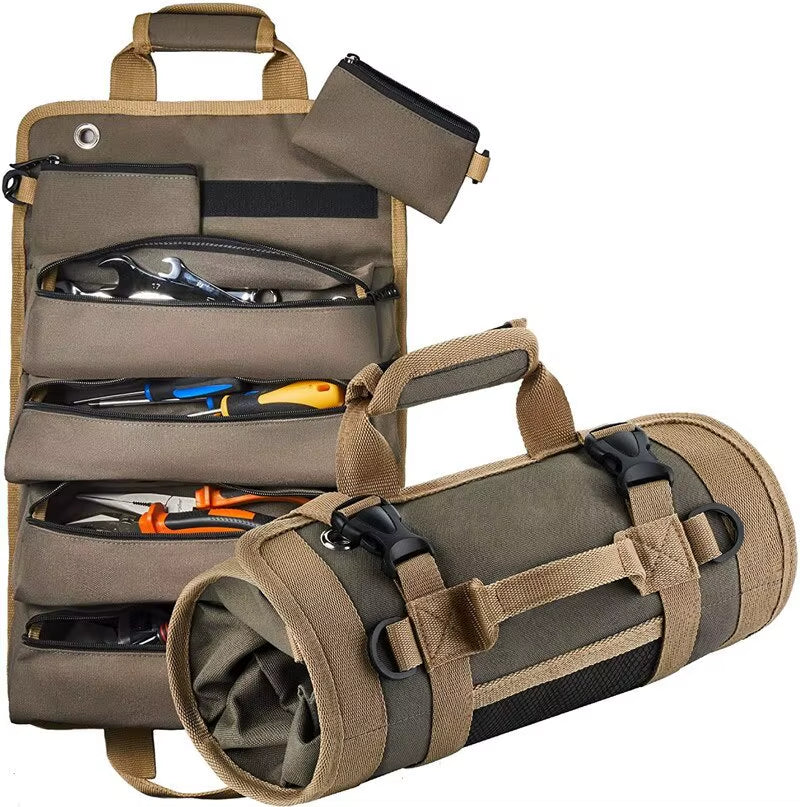 Heavy-duty roll-up tool bag with 900D Oxford cloth for durability. Compact, portable & perfect for home, garage & professional use. Keep tools organised today!