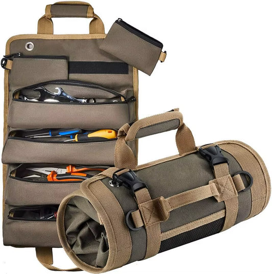 Heavy-duty roll-up tool bag with 900D Oxford cloth for durability. Compact, portable & perfect for home, garage & professional use. Keep tools organised today!
