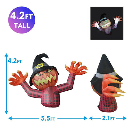 5.5FT Inflatable Halloween Pumpkin Ghost with Witch Hat – LED Blow-Up Decoration for Garden, Lawn, and Indoor Displays
