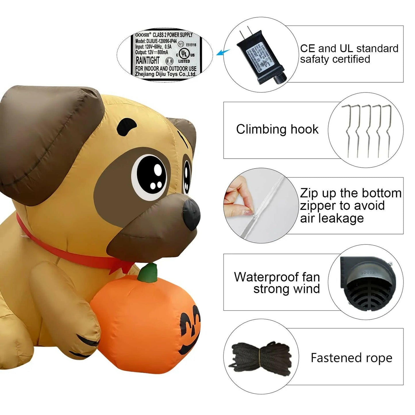 5FT Inflatable Halloween Pug Holding Pumpkin – LED Blow-Up Decoration for Garden, Lawn, and Indoor Displays
