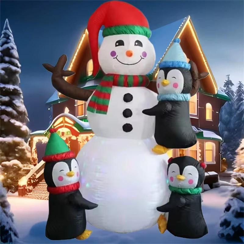 6FT Light-Up Christmas Inflatable – Hugging Penguins & Snowman | Outdoor Holiday Yard Decoration.
