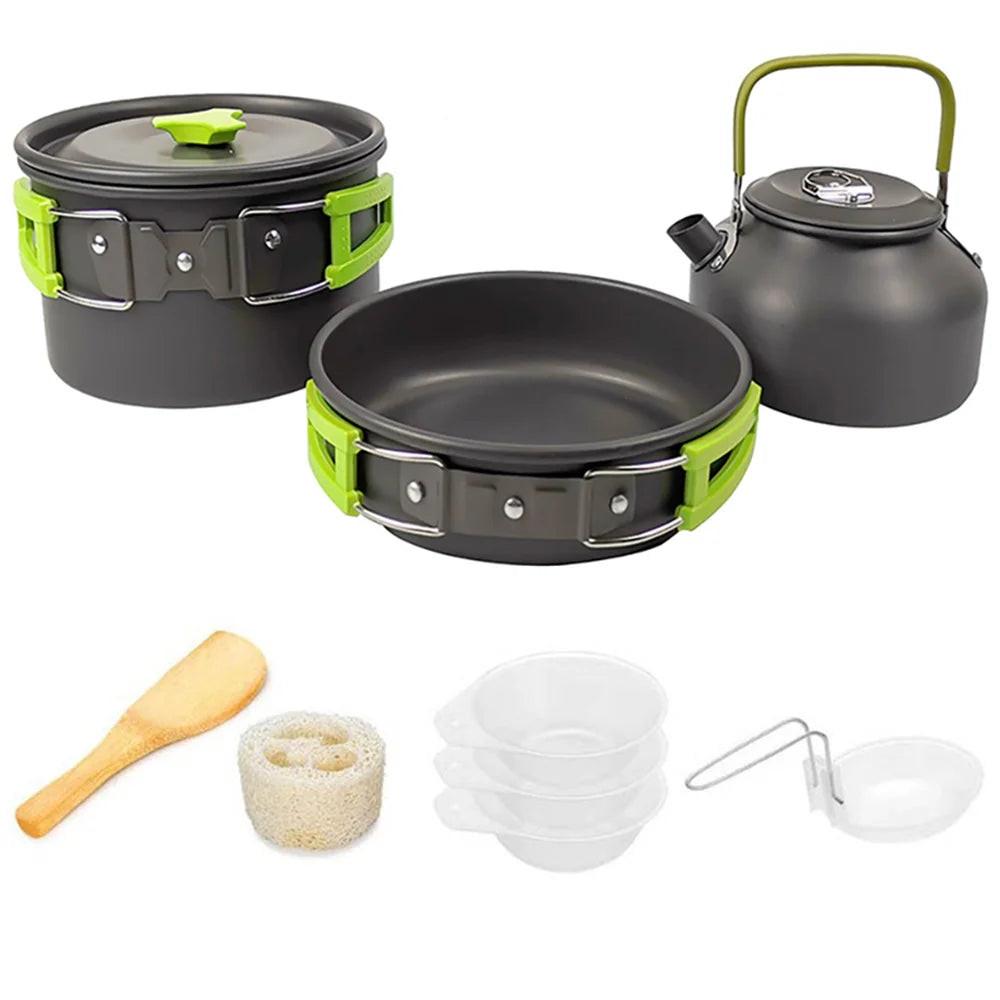 Ultralight Camping Cookware Set – Non‑Stick Aluminum Pot, Pan & Kettle for Outdoor Cooking & Hiking.