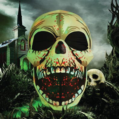 4FT Inflatable Halloween Skull – LED-Lit Blow-Up Decoration for Garden, Lawn, and Indoor Party Displays