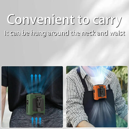 10000mAh Waist Fan – Rechargeable Portable Cooling with Built‑In Power Bank.