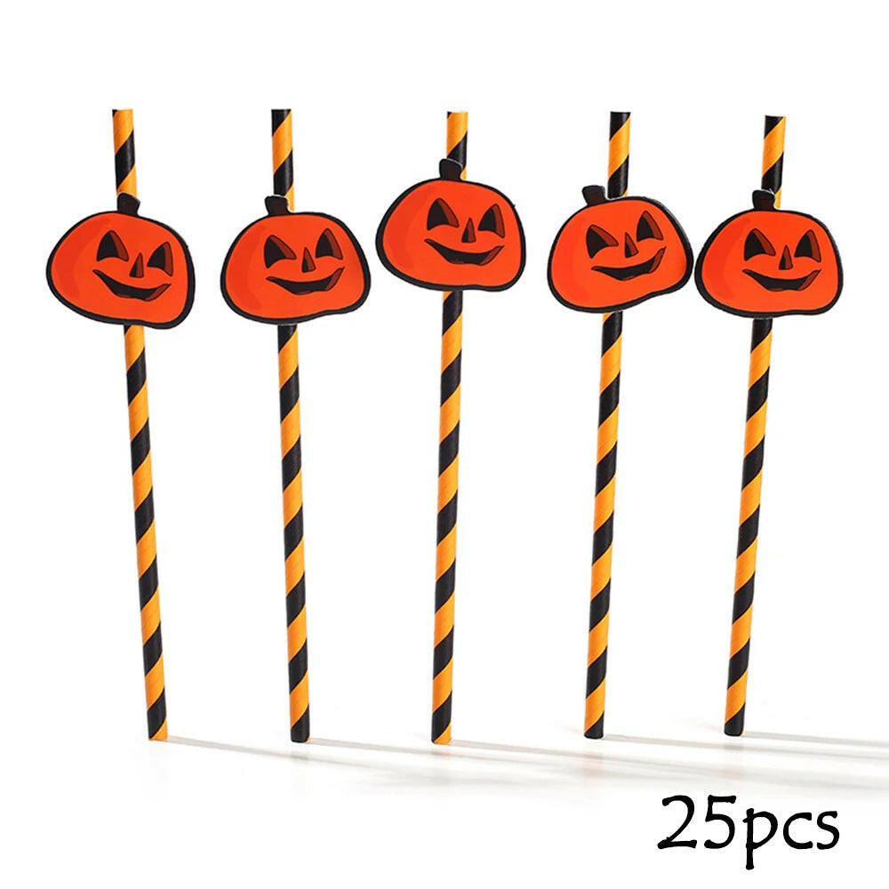 25-Pack Halloween Disposable Straws – Choose from 17 Spooky Designs for Party Drinks & Decor