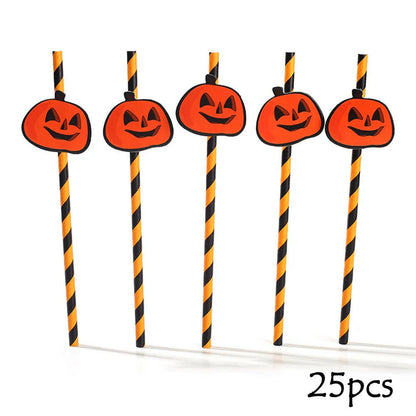 25-Pack Halloween Disposable Straws – Choose from 17 Spooky Designs for Party Drinks & Decor