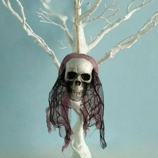 Foam Skull Hanging Ornament – 36cm Halloween Decoration with Cloth or Flower Wrap (8 Variants)