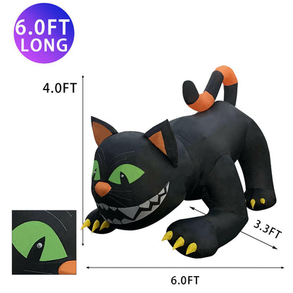6FT Inflatable Halloween Black Cat – LED Blow-Up Decoration with Moving Head for Garden, Lawn, and Indoor Displays