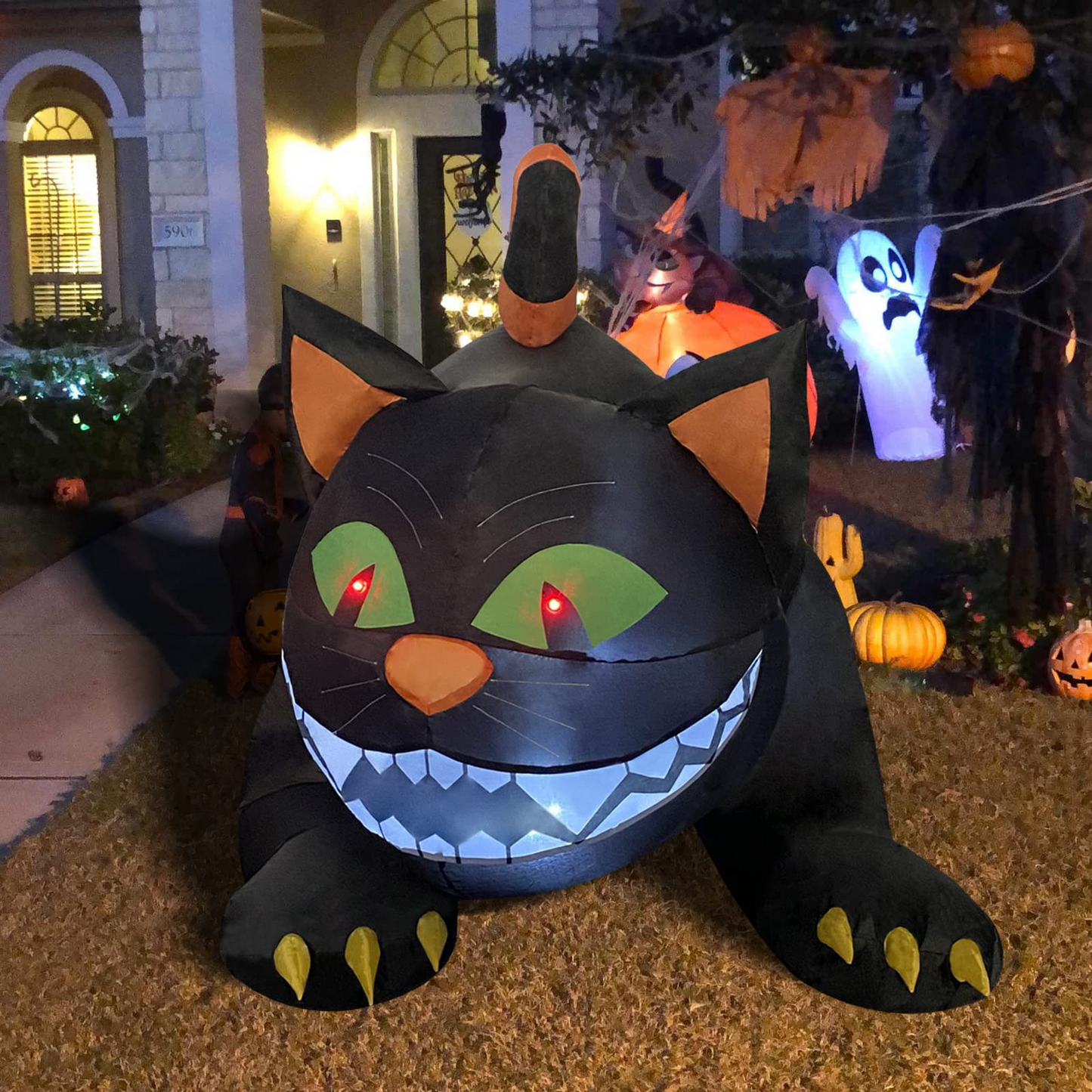 6FT Inflatable Halloween Black Cat – LED Blow-Up Decoration with Moving Head for Garden, Lawn, and Indoor Displays