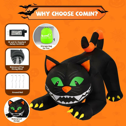 6FT Inflatable Halloween Black Cat – LED Blow-Up Decoration with Moving Head for Garden, Lawn, and Indoor Displays
