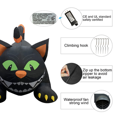 6FT Inflatable Halloween Black Cat – LED Blow-Up Decoration with Moving Head for Garden, Lawn, and Indoor Displays
