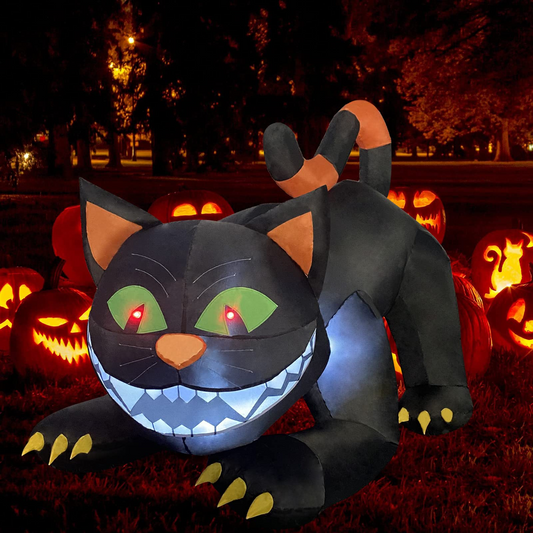 6FT Inflatable Halloween Black Cat – LED Blow-Up Decoration with Moving Head for Garden, Lawn, and Indoor Displays