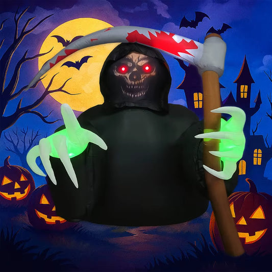 6.8FT Halloween Inflatable Grim Reaper with Built-In LED Lights – Blow-Up Yard Decoration for Outdoor and Party Displays