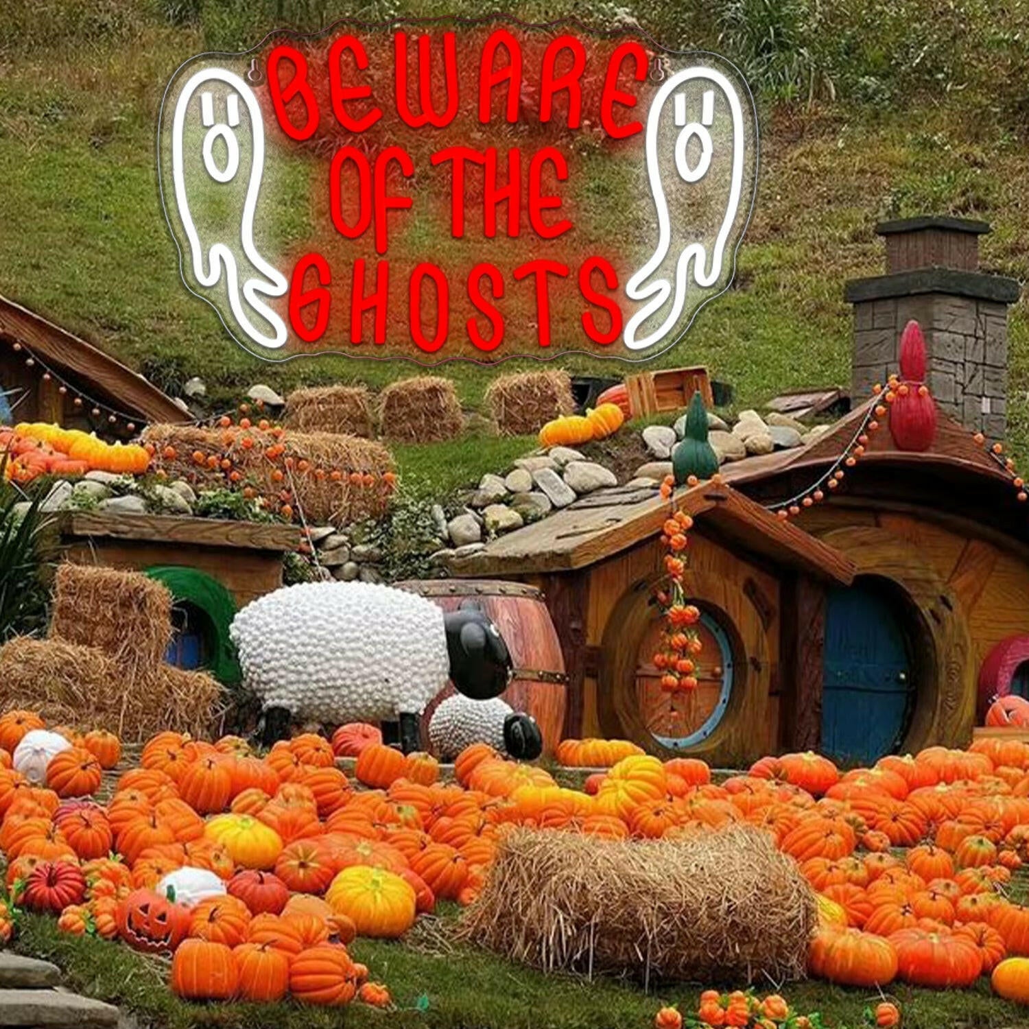 2025 “Beware of Ghosts” Neon Sign – LED Wall Light for Halloween Bedroom, Bar & Party Decor (USB Powered)