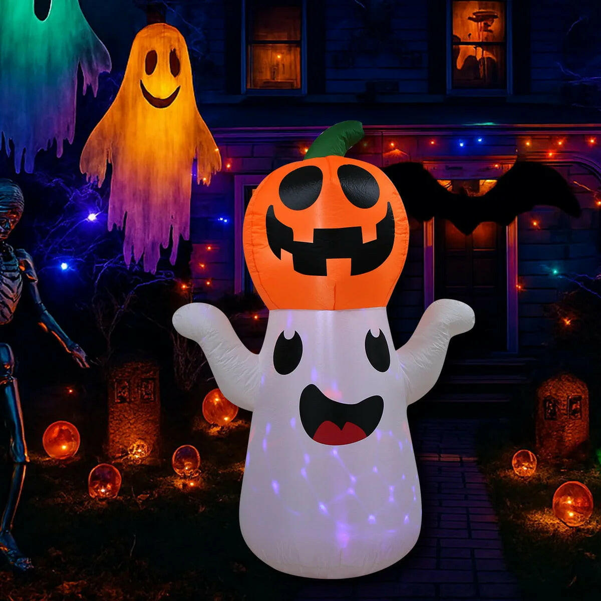 Inflatable Halloween Outdoor Decorations – Alien, Ghost Pumpkin, and Skeleton Dachshund Blow-Up Props for Lawn, Garden, and Party Displays
