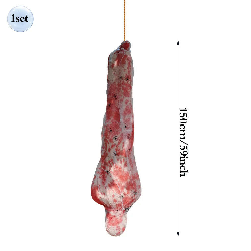 59Inch Halloween Corpse Props Set Outdoor Yard Creepy Shroud Decoration Horror Bloody Body Bag Haunted House Hanging Decorations