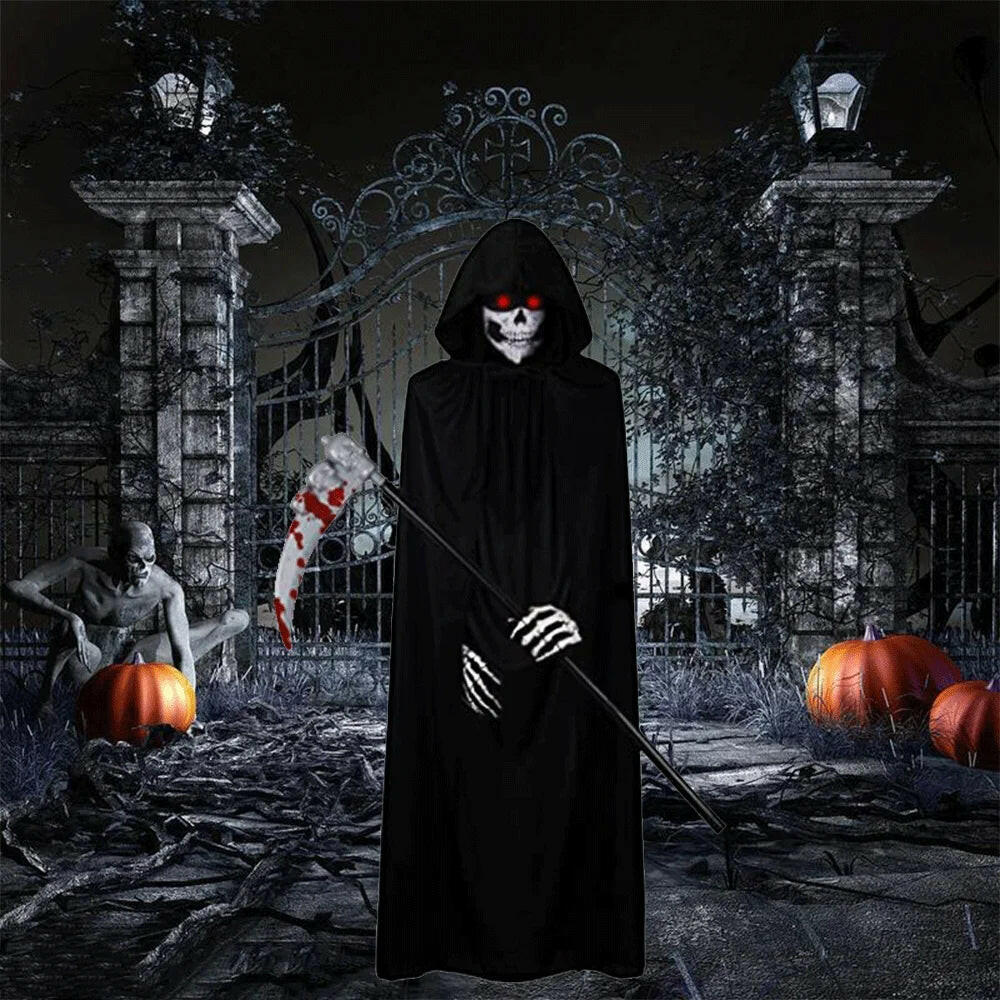 Unleash the Spooktacular! 🎃👻 Get your Scary Ghost Reaper Costume Set – Perfect for adults & kids! Hooded cape, skull mask, gloves, and scythe included! 🖤⚰️ #HalloweenVibes #SpookySeason