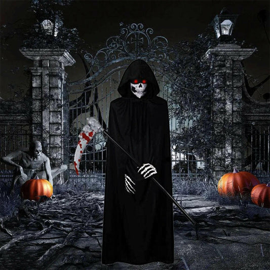 Unleash the Spooktacular! 🎃👻 Get your Scary Ghost Reaper Costume Set – Perfect for adults & kids! Hooded cape, skull mask, gloves, and scythe included! 🖤⚰️ #HalloweenVibes #SpookySeason