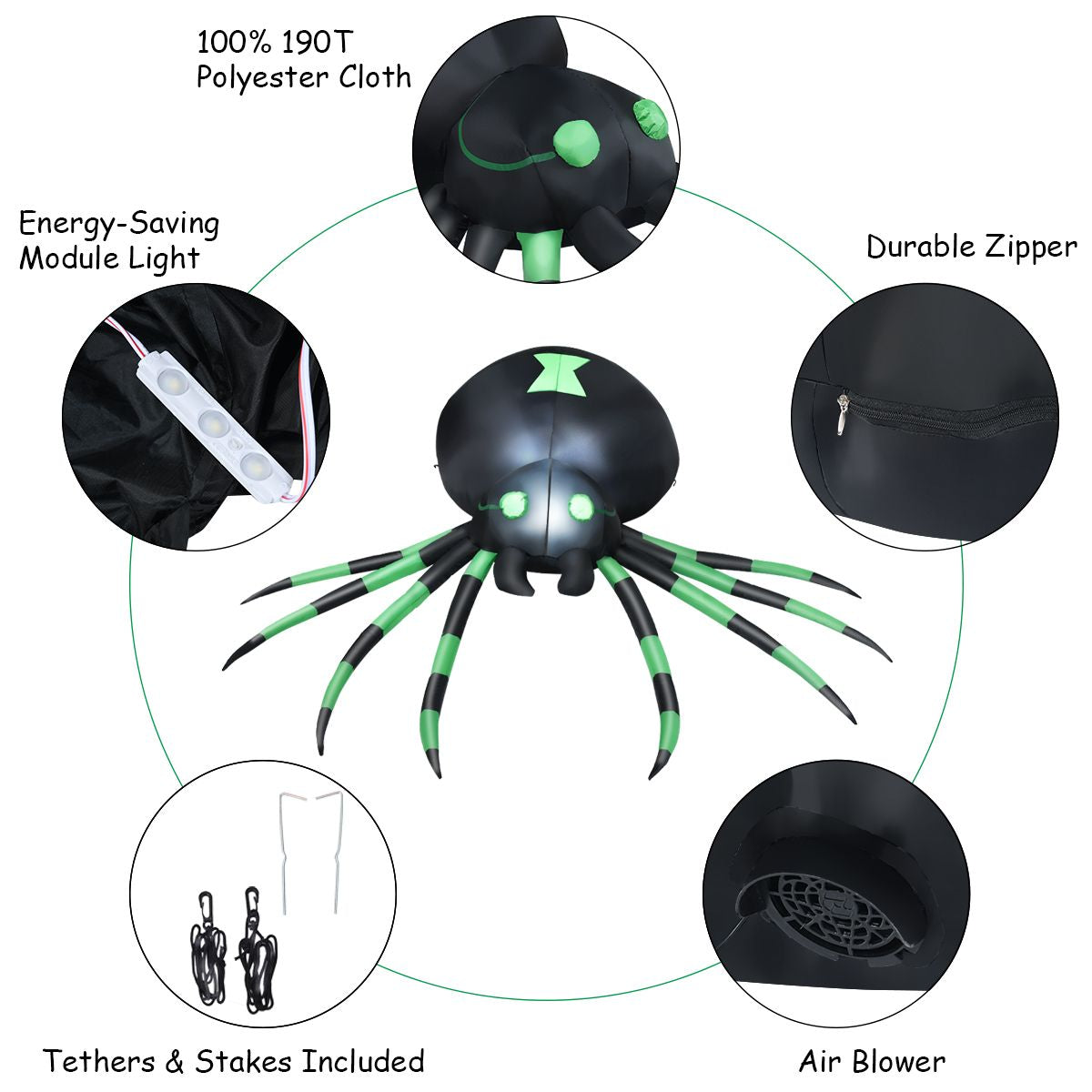 1.8m Halloween Inflatable Spider – LED‑Lit Outdoor Decoration
