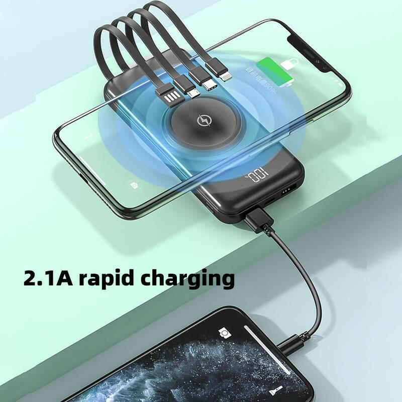 10000Mah Wireless Power Bank 4-Wire Backup USB Fast Charger.